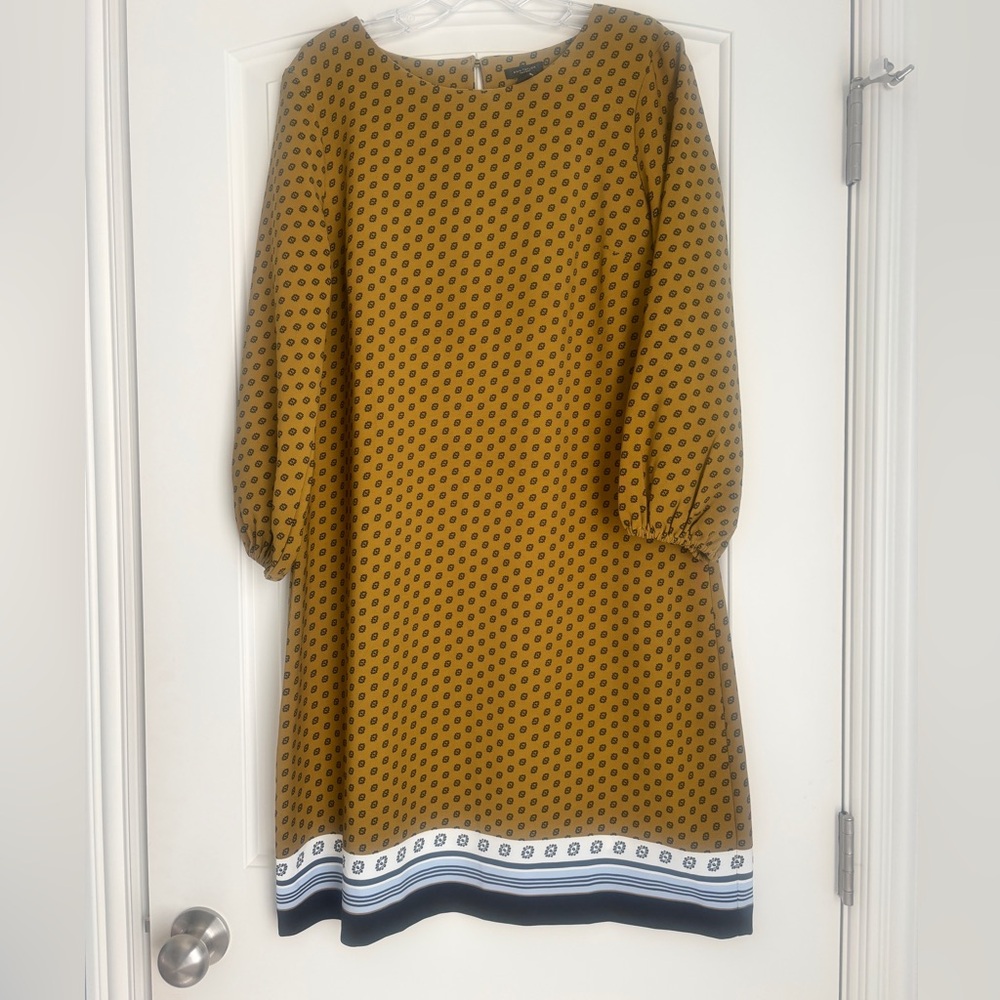 Ann Taylor Factory size 8 Mustard and Black Polka Dot Long Sleeve Dress